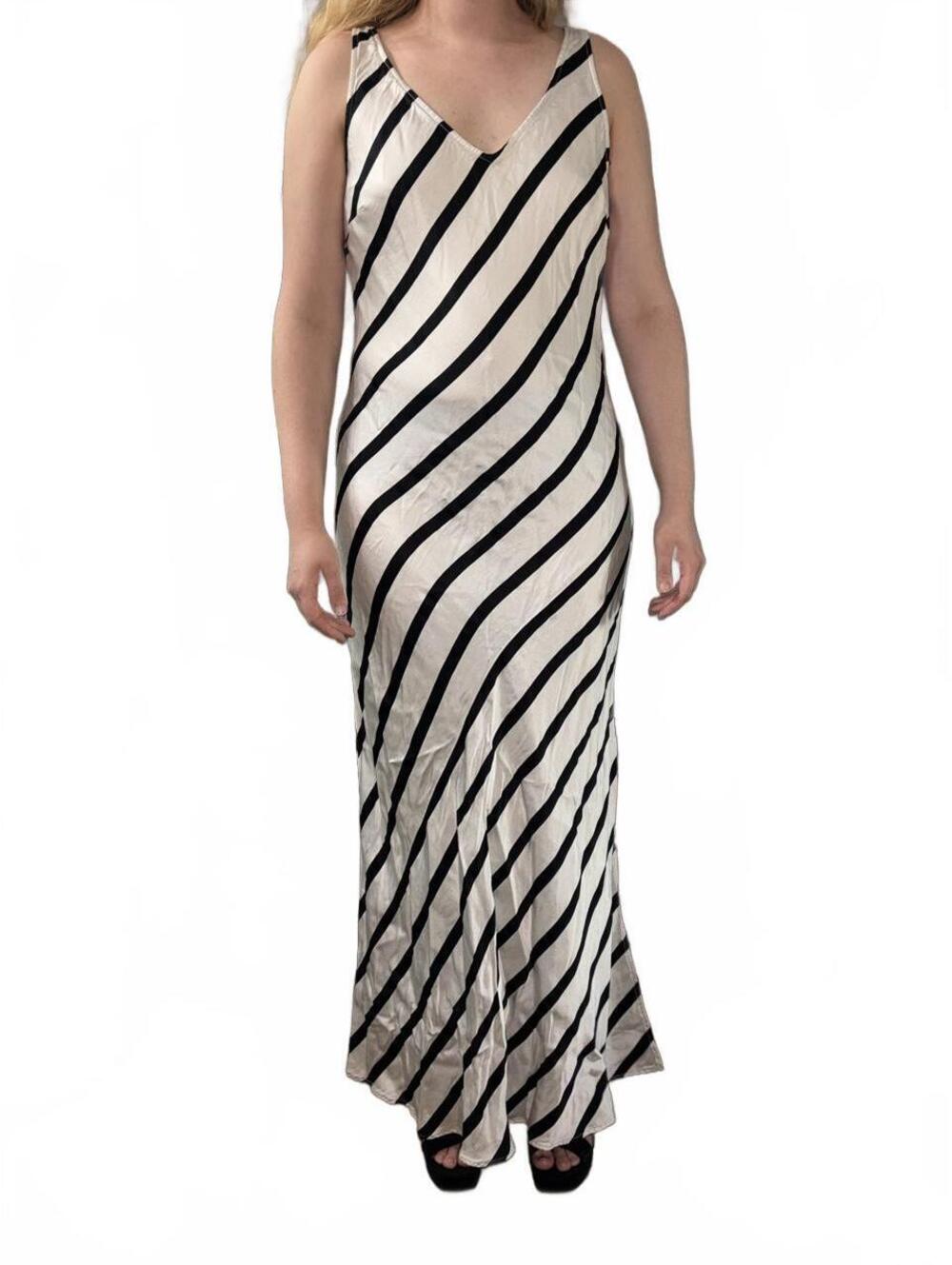 LOFT black & white diagonal striped maxi dress 100% Viscose